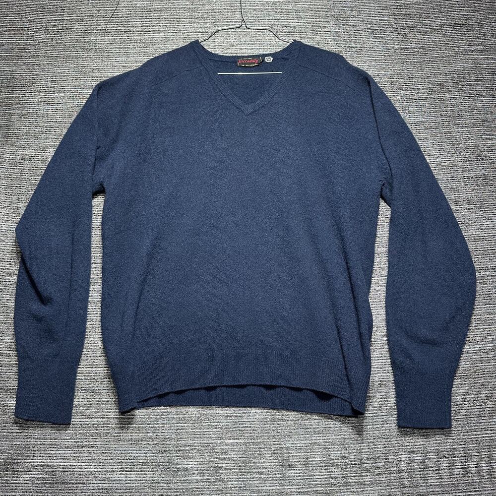 Piccadilly Sweater Men's L Blue Vintage All Lambswool Long Sleeve V Neck